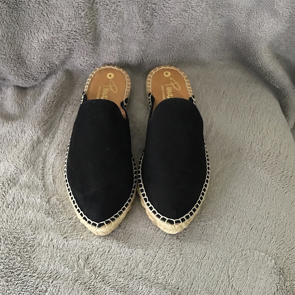 NWOT Pinaz Black Suede Espadrille Mules